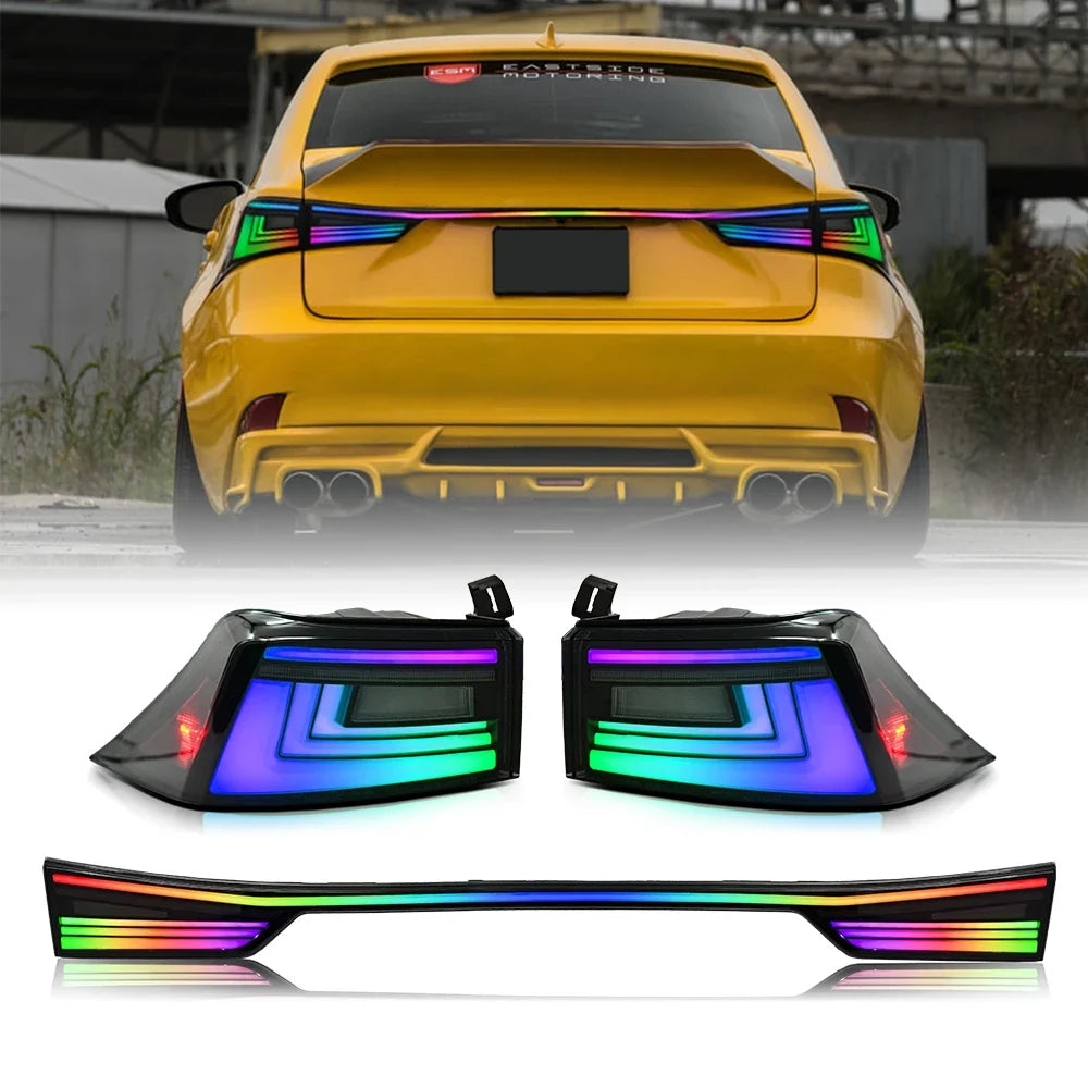 Lexus IS200t / IS250 / IS300 / IS350 Smoked RGB LED Tail Light Assembly 2014 - 2020 (Left & Right / Pair)
