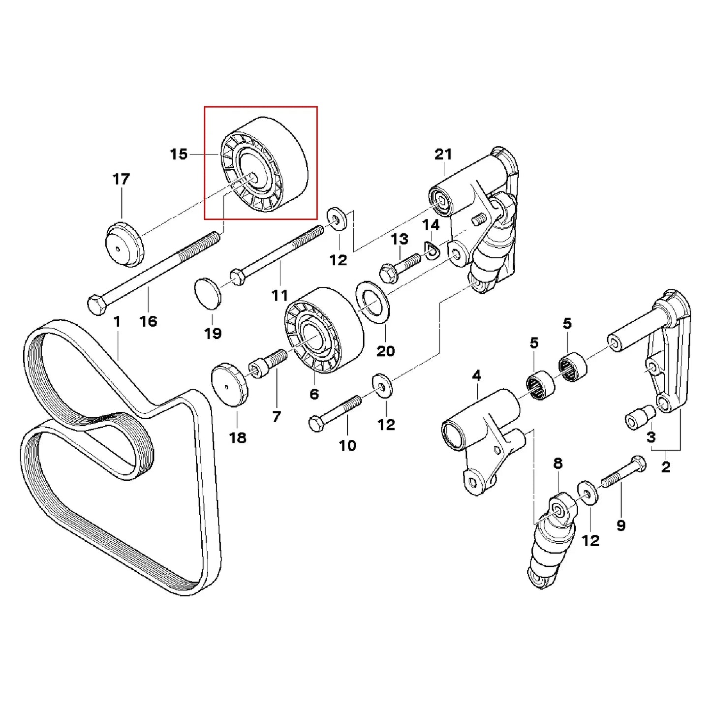 BMW 3 Series E36 E46 / 5 Series E39 / X5 E53 / Z3 Z4 Drive Belt Tensioner Idler Pulley 11287841228 1992 - 2006