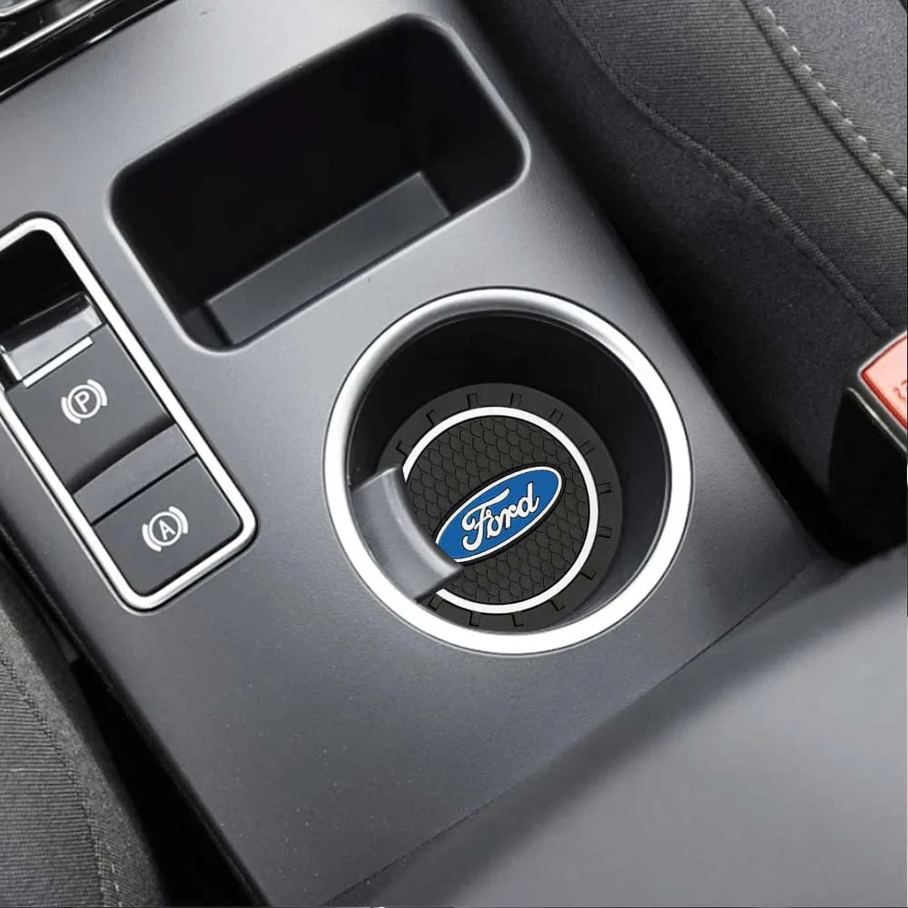 Ford Silicone Anti-Slip Car Coaster / Cup Mat for Focus MK2 / MK3 / MK4 / MK5, Fiesta MK7, Mondeo MK4 & Fusion (1-2 Piece Set)