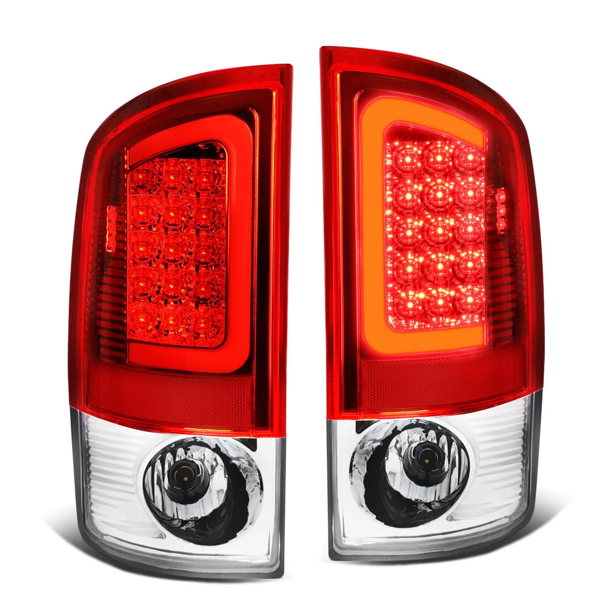 07-09 Dodge Ram C-Bar 3D U-Halo LED Tail Lights Chrome Red