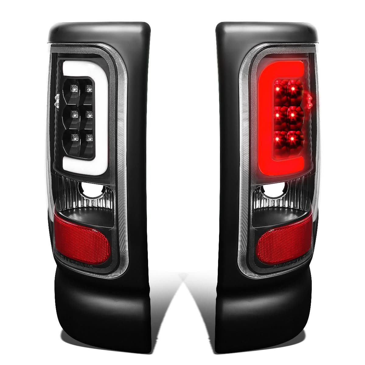 94-02 Dodge Ram C-Bar 3D U-Halo LED Tail Lights Black/Clear