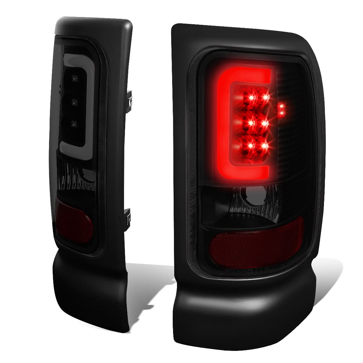 94-02 Dodge Ram C-Bar 3D U-Halo LED Tail Lights Black Smoke