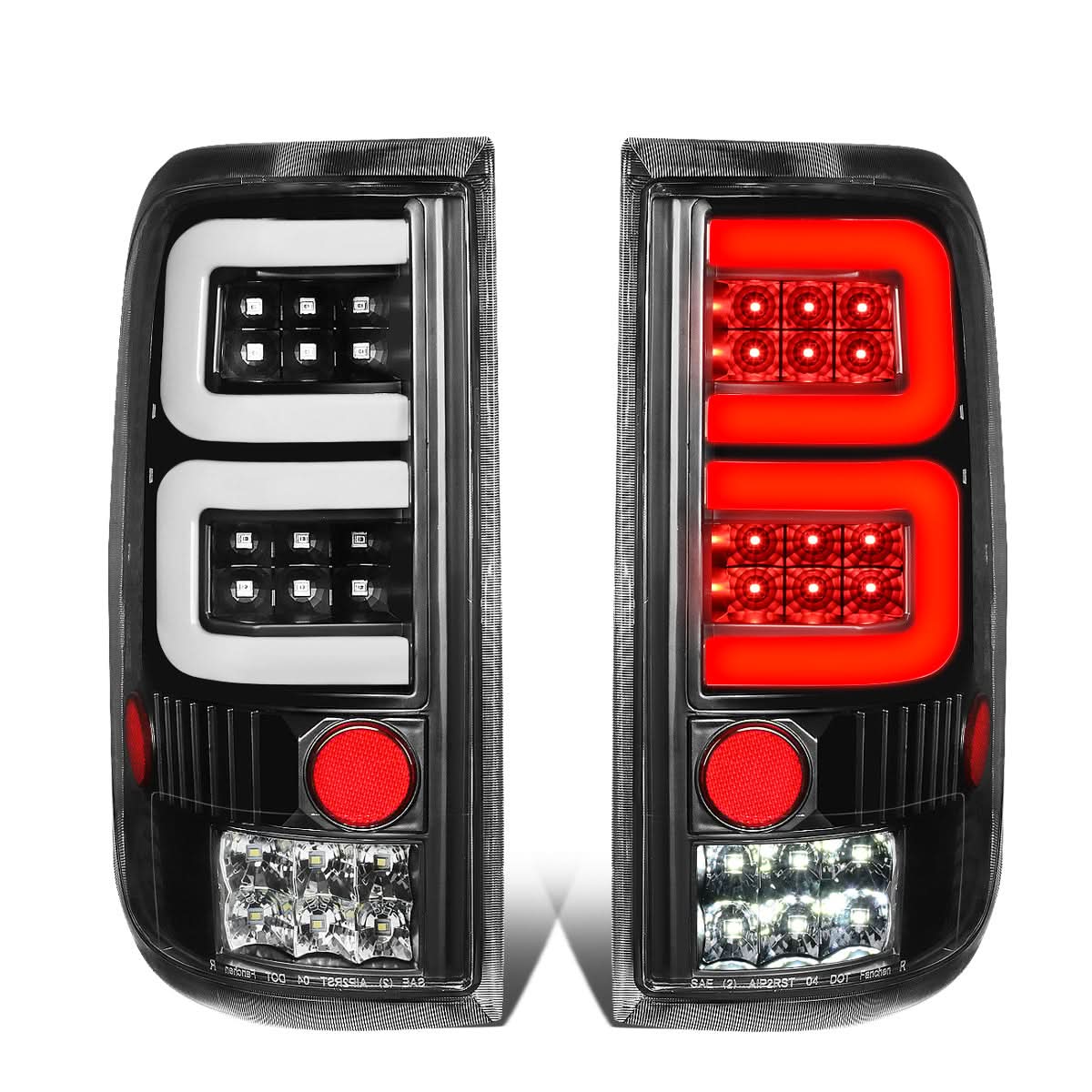04-08 Ford F-150 3D Style Dual C-Bar LED Tail Lights - Black/Clear