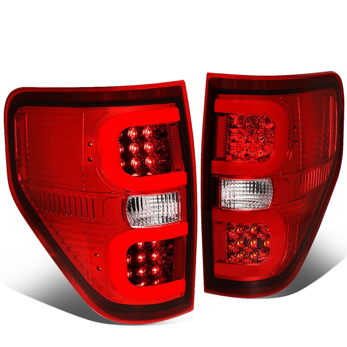 09-14 Ford F-150 Dual C-Bar 3D LED Tail Lights - Chrome/Red