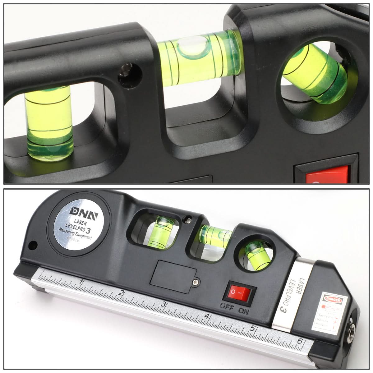 DNA Logo Laser Level with 3-Mode Line 6 Ruler 8ft Tape Black