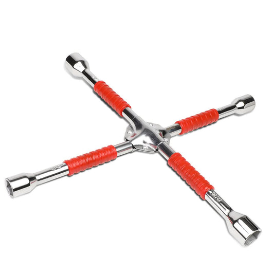 4-Way Cross Lug Wrench - Chrome Vanadium Steel - 16" - Red/Silver