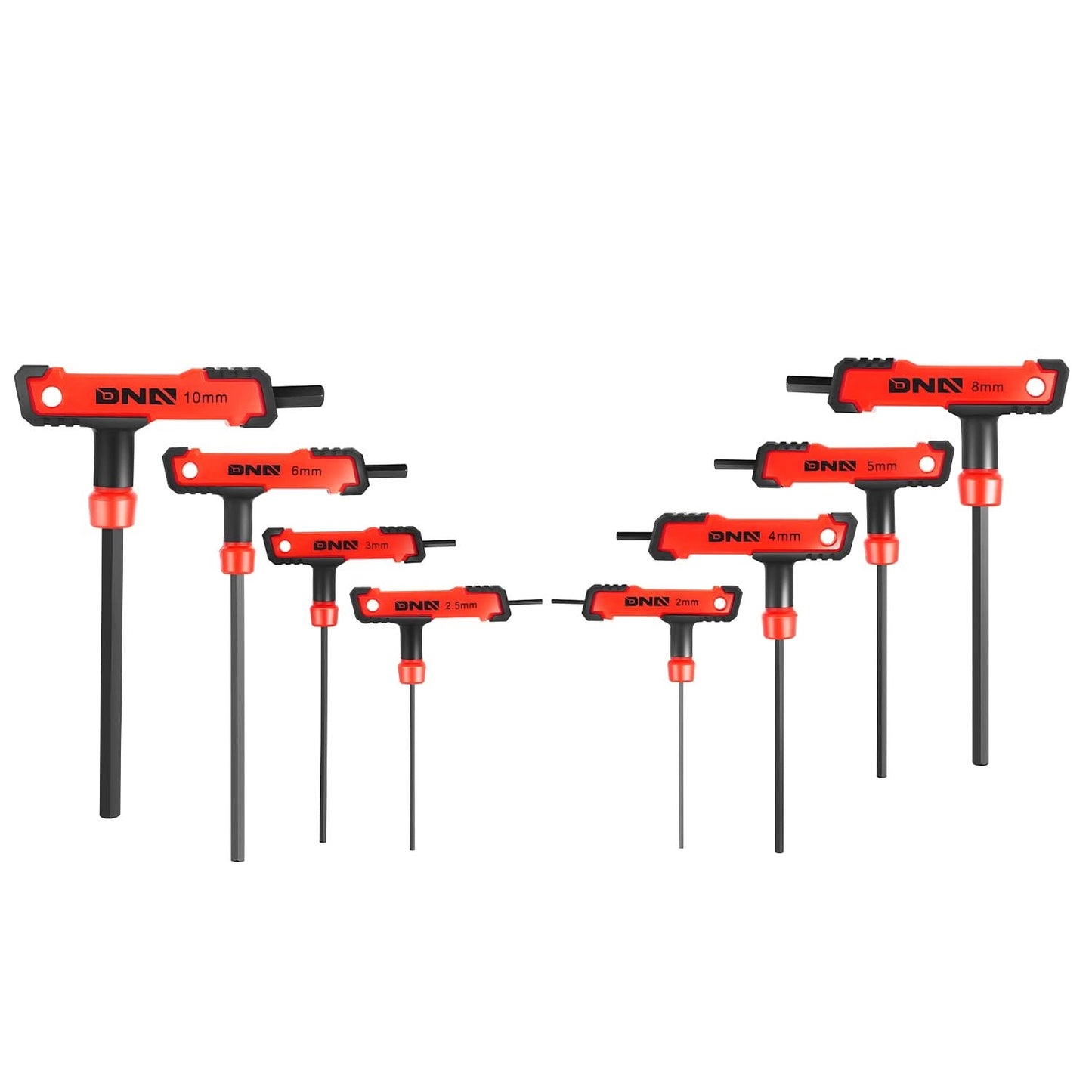 T-Type Hex Key Set with Flat Head 2-10mm Red 8 Piece Plastic Box