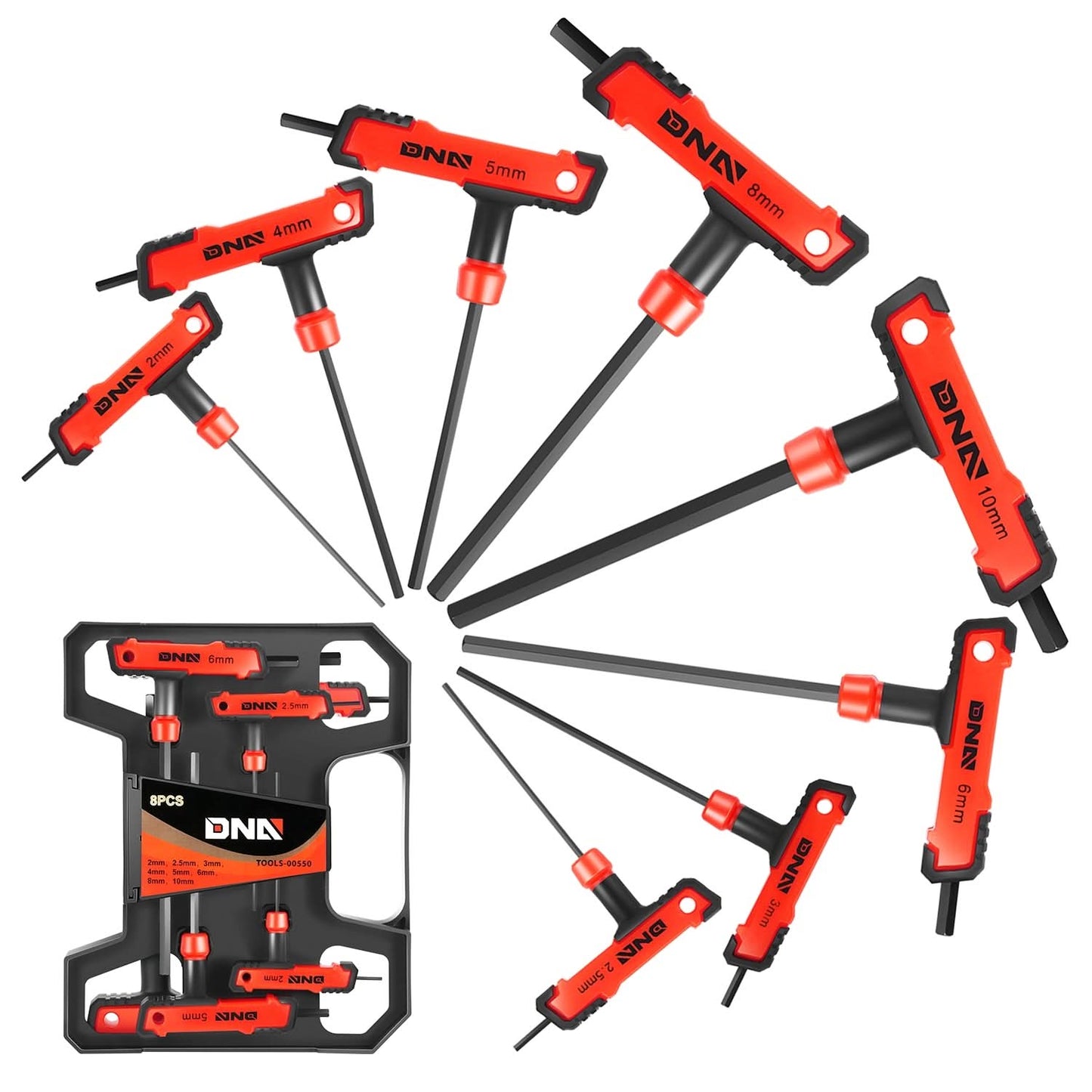 T-Type Hex Key Set with Flat Head 2-10mm Red 8 Piece Plastic Box