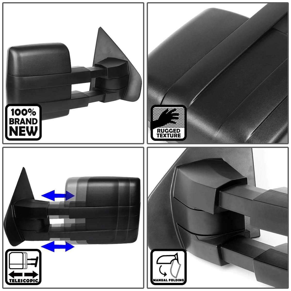2004-2014 Ford F-150 Towing Mirrors Pair Black Unpowered