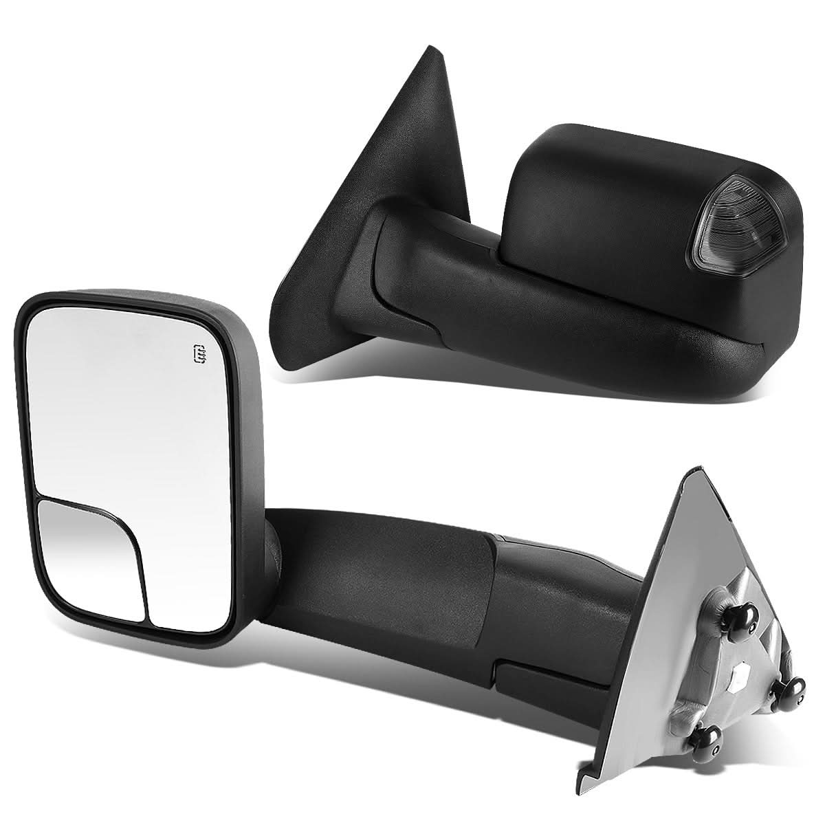 02-09 Dodge Ram Towing Mirrors Pair Powered Heated Smoke Signal Black