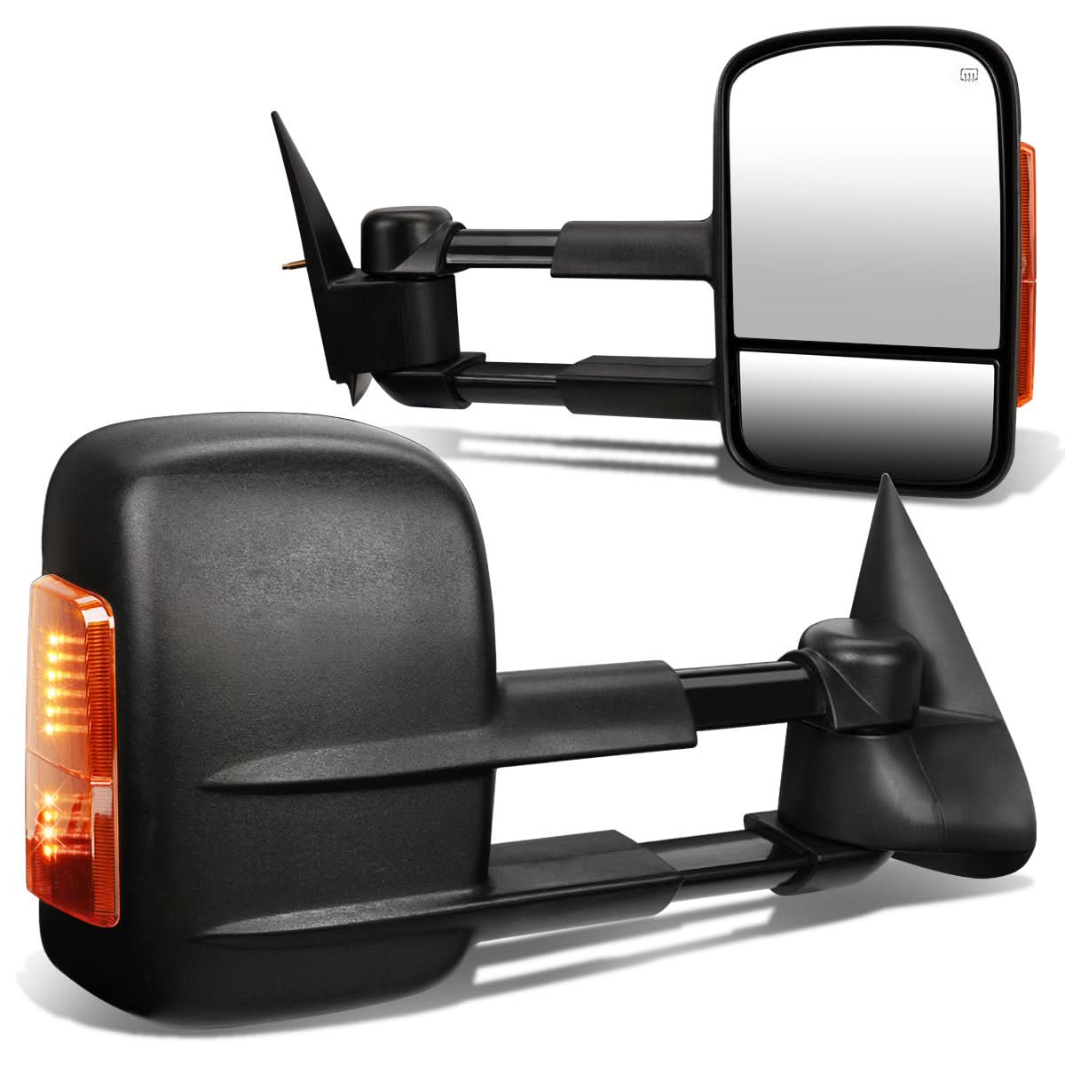 99-02 Chevy Silverado GMC Sierra Towing Mirrors Heated Power Black Amber