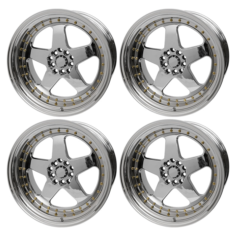 (4) 18X9.0 +30 5X100 / 5X114.3 Step Lip 5 Spoke Wheels Rims - Chrome