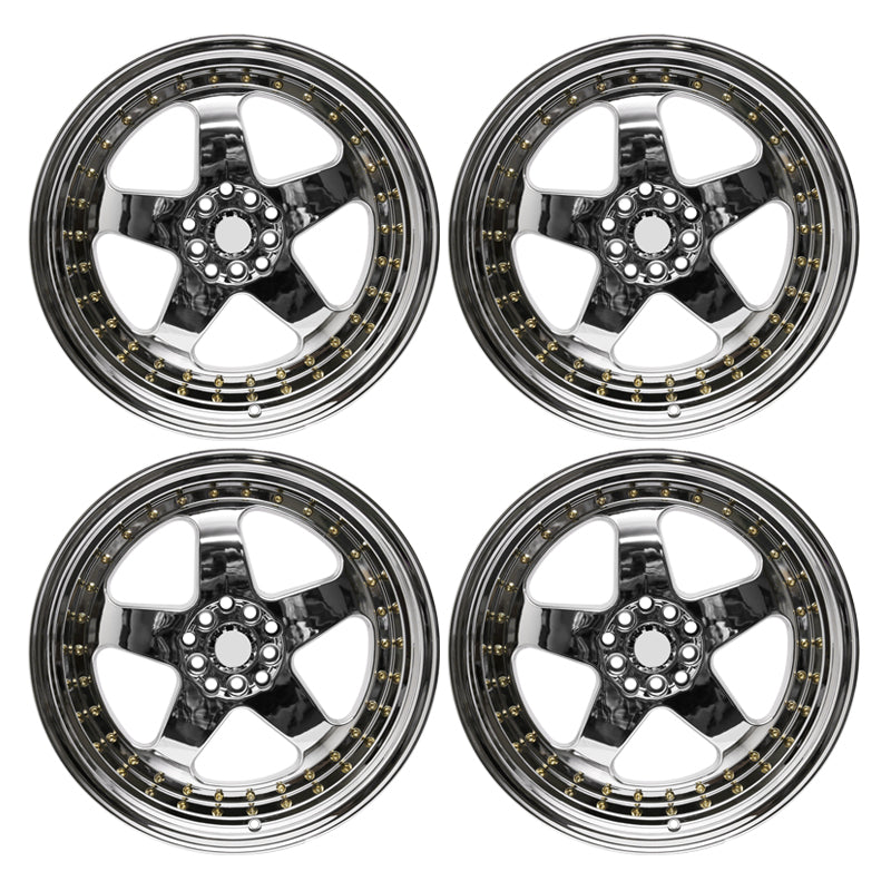 (4) 18X9.0 +30 5X100 / 5X114.3 Step Lip 5 Spoke Wheels Rims - Chrome