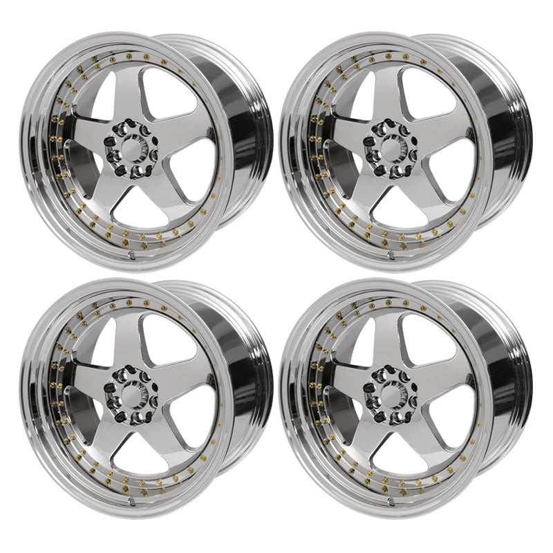 (4) 18X9.0 +30 5X100 / 5X114.3 Step Lip 5 Spoke Wheels Rims - Chrome