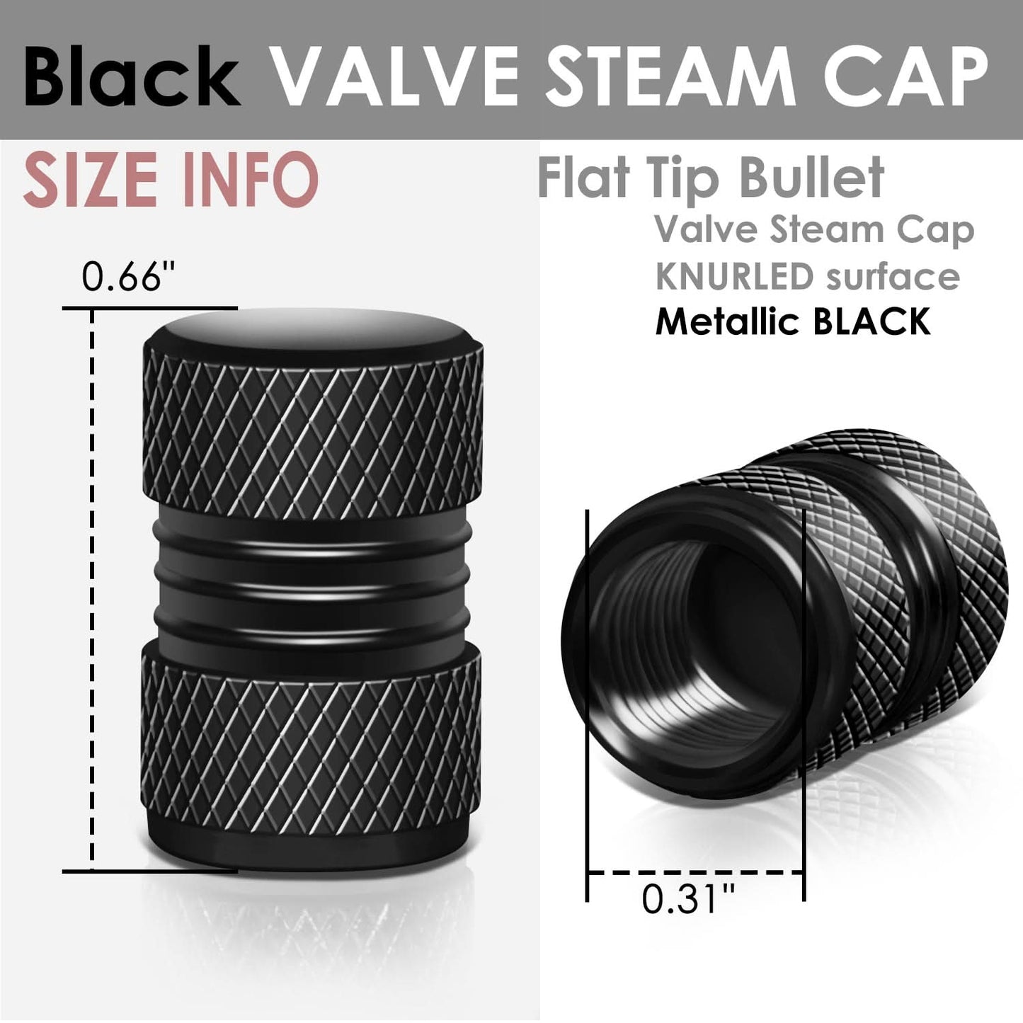 Valve Caps - Two Grip Top/Bottom Design - Black