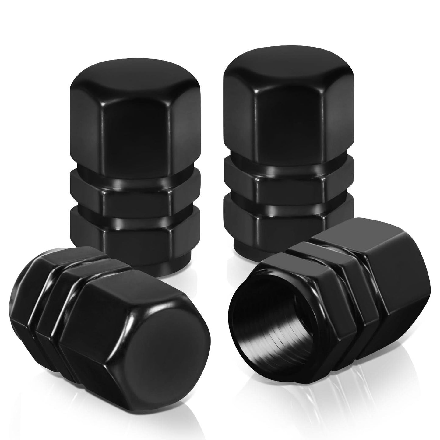 Hex Style Valve Caps with Mid Cut Outs - Black