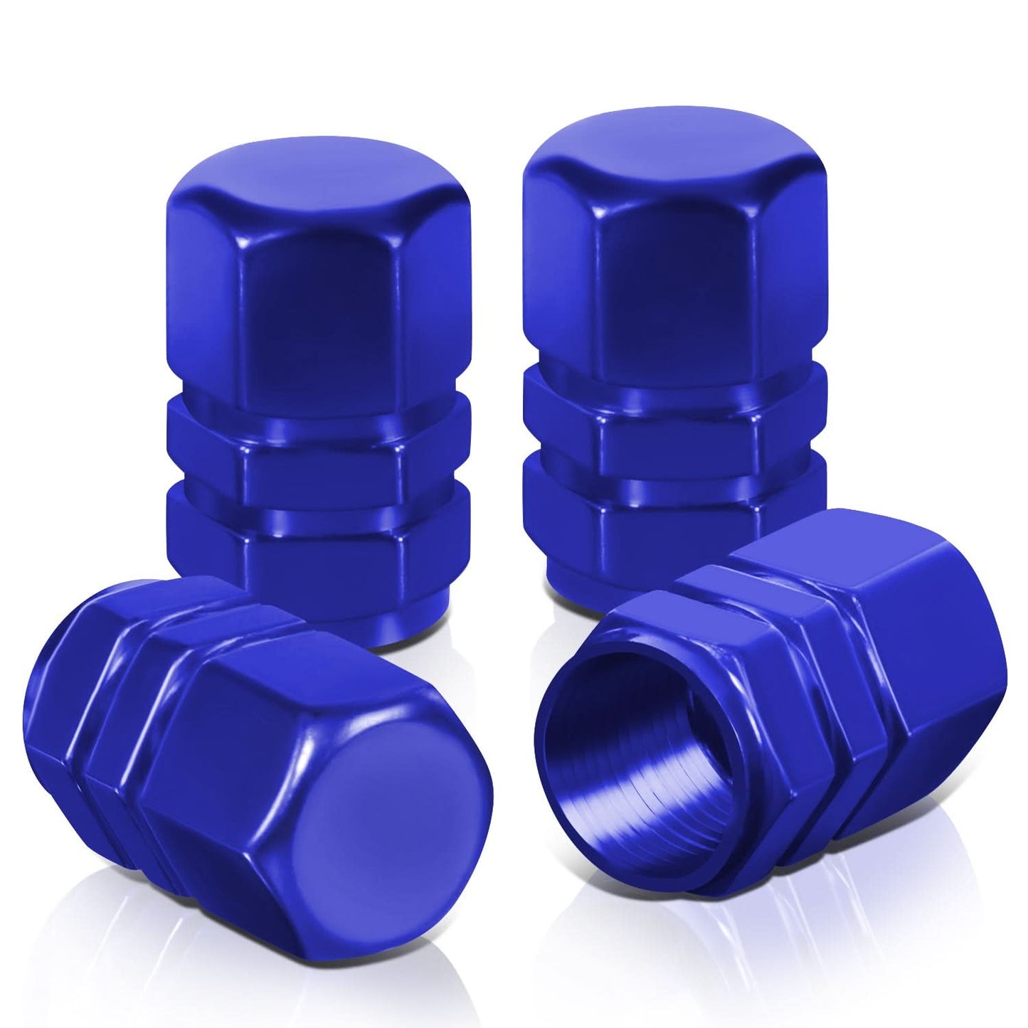 Hex Style Valve Caps with Mid Cut Outs - Blue