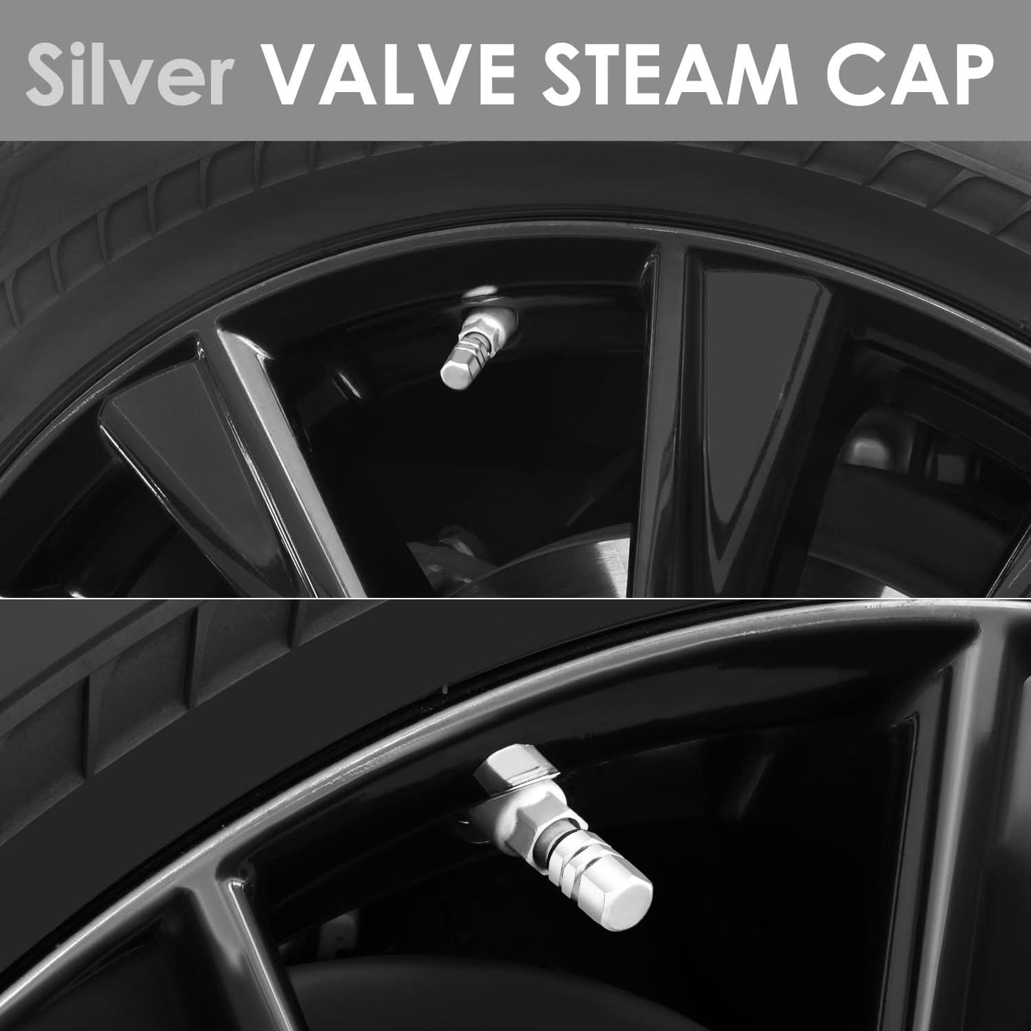 Hex Style Valve Caps with Mid Cut Outs - Silver