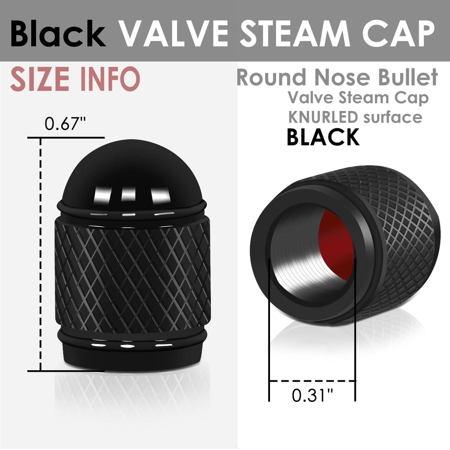 Acorn Grip Valve Caps - Black Set of 4