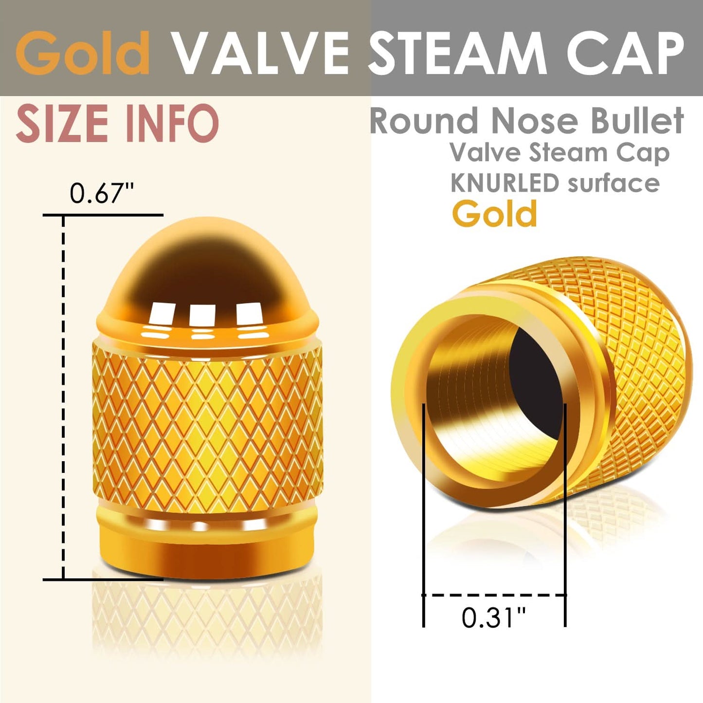 RT 108 Acorn Grip Gold Valve Caps