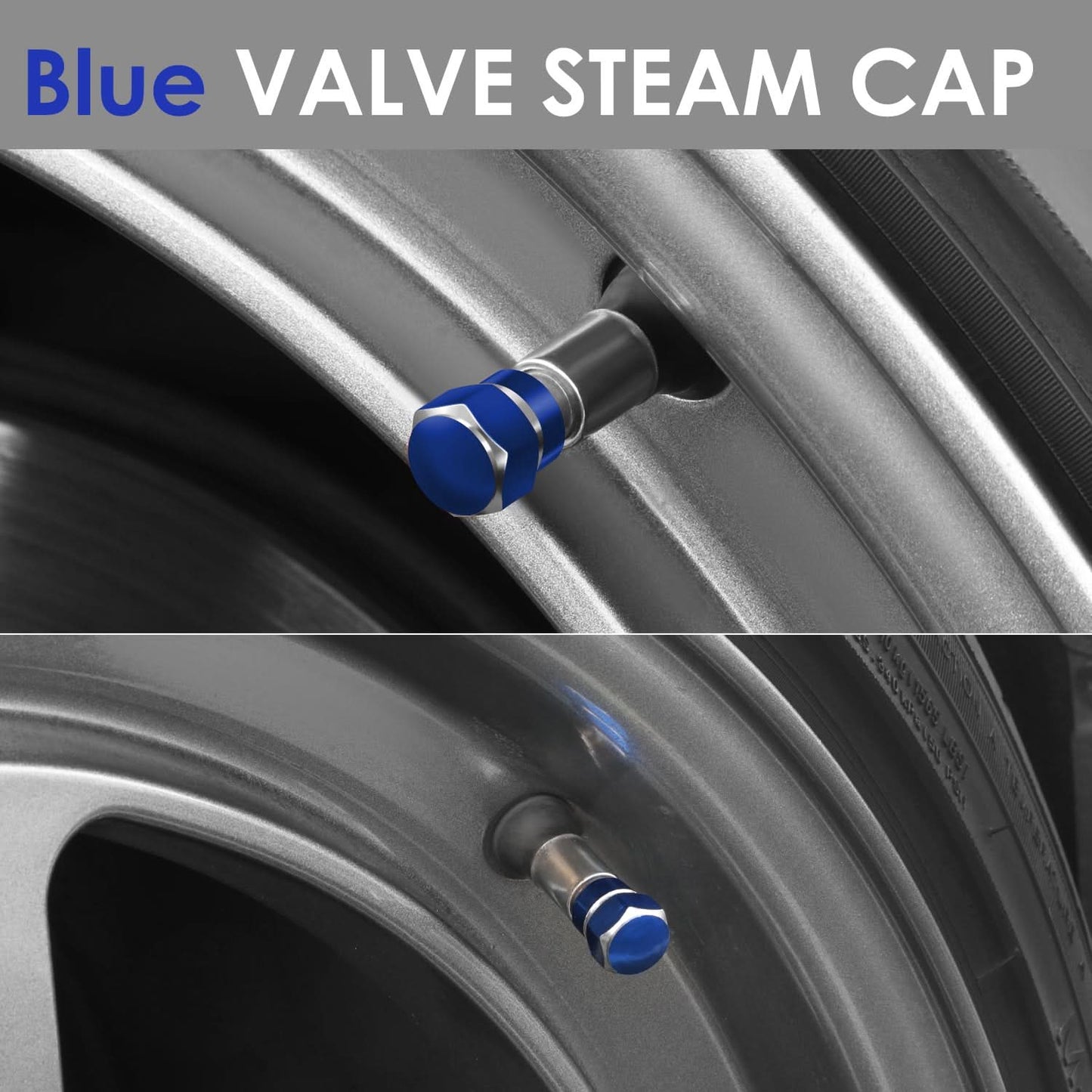 Hex Shaved Edges Blue Valve Caps - RT 181 Style