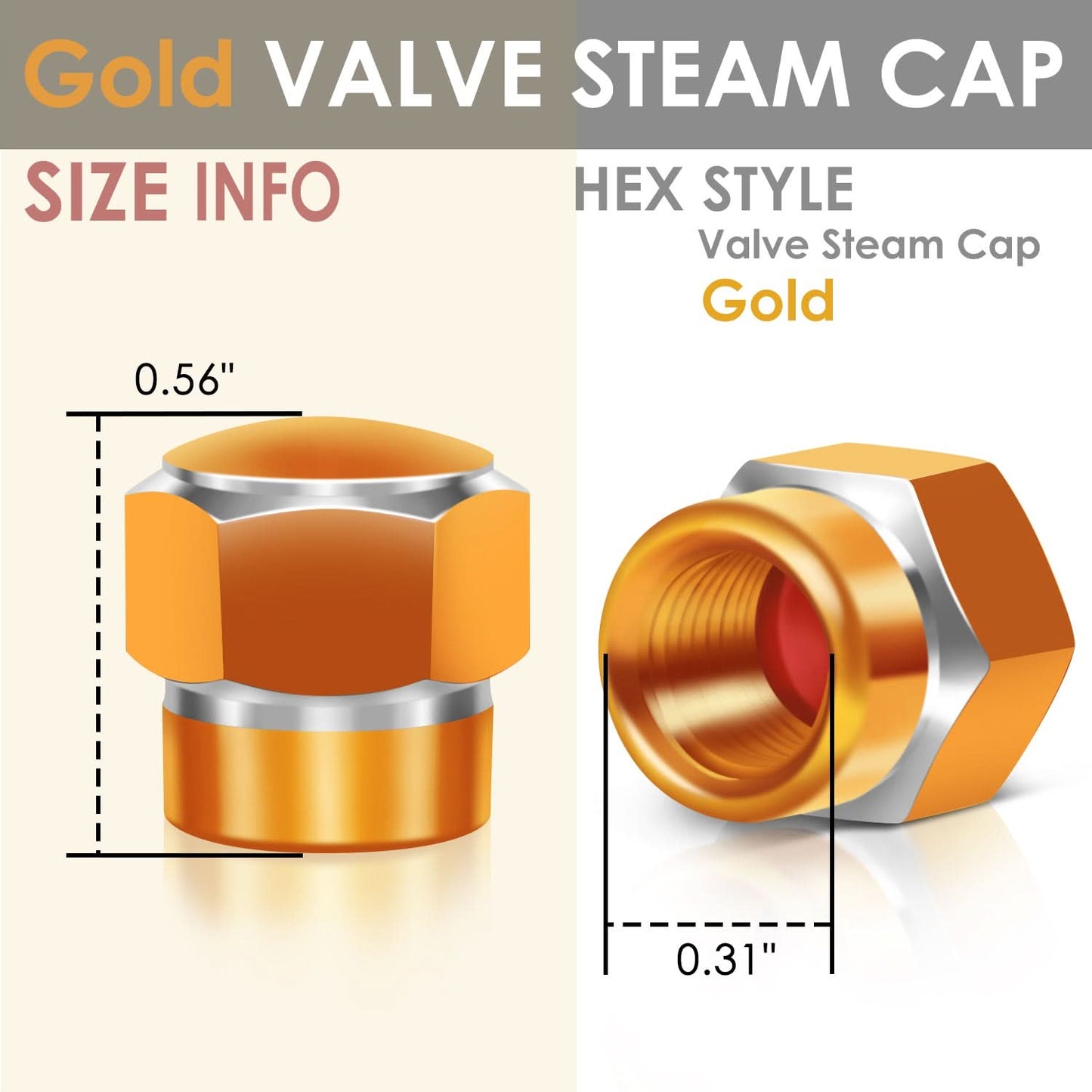 RT 181 Hex Shaved Edges Gold Valve Caps
