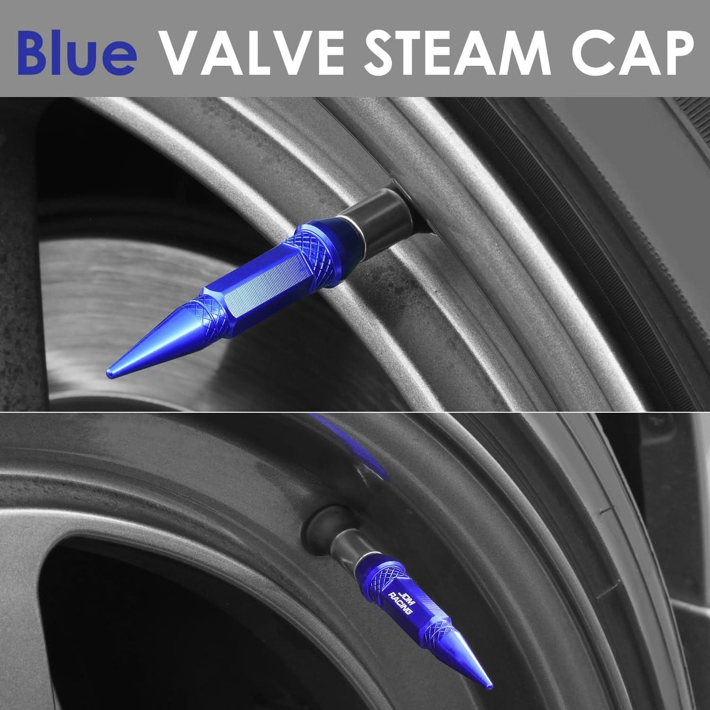 Spiked Lug Nut Style Valve Caps - 60MM Blue