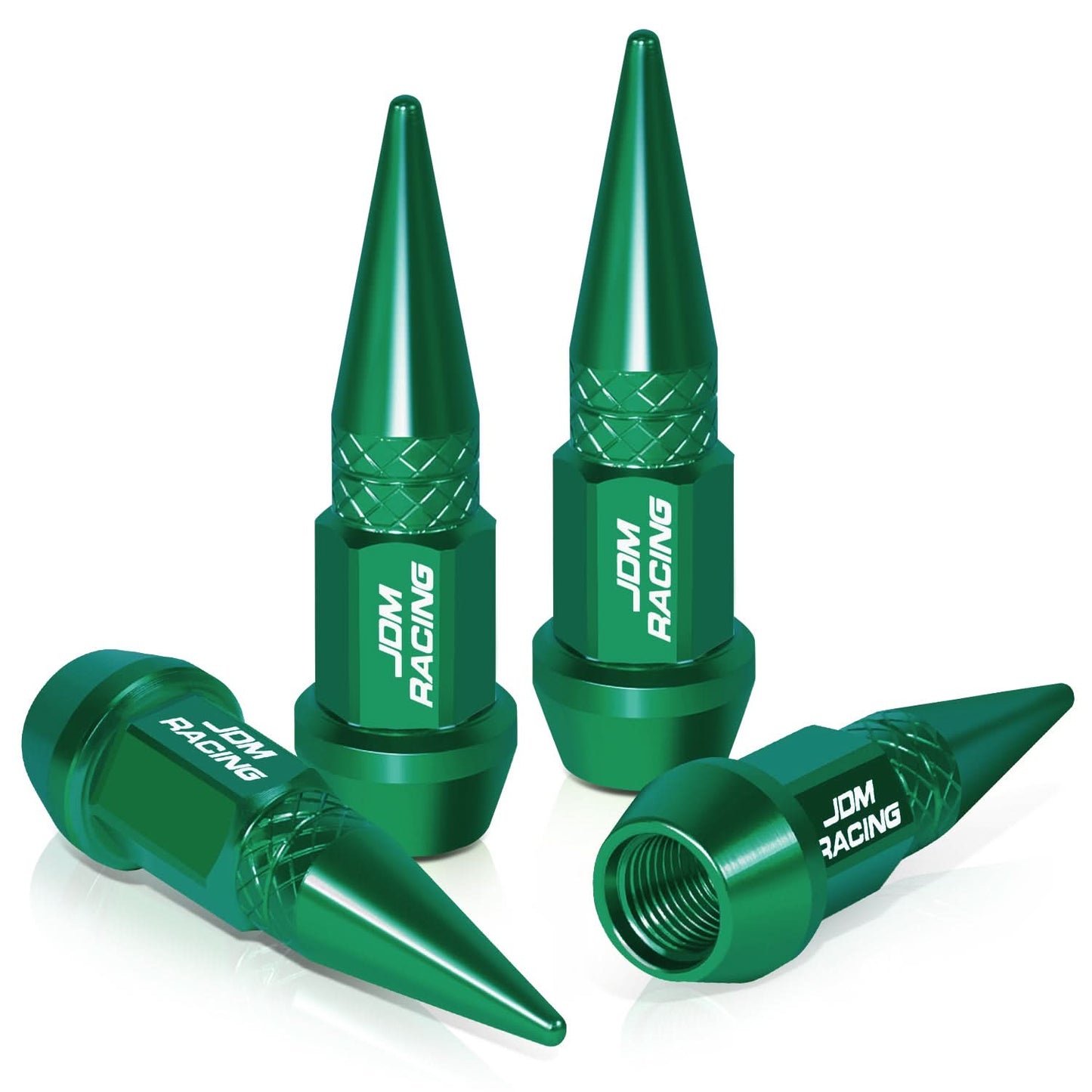 Spiked Lug Nut Style Valve Caps - 45mm Tall - Green