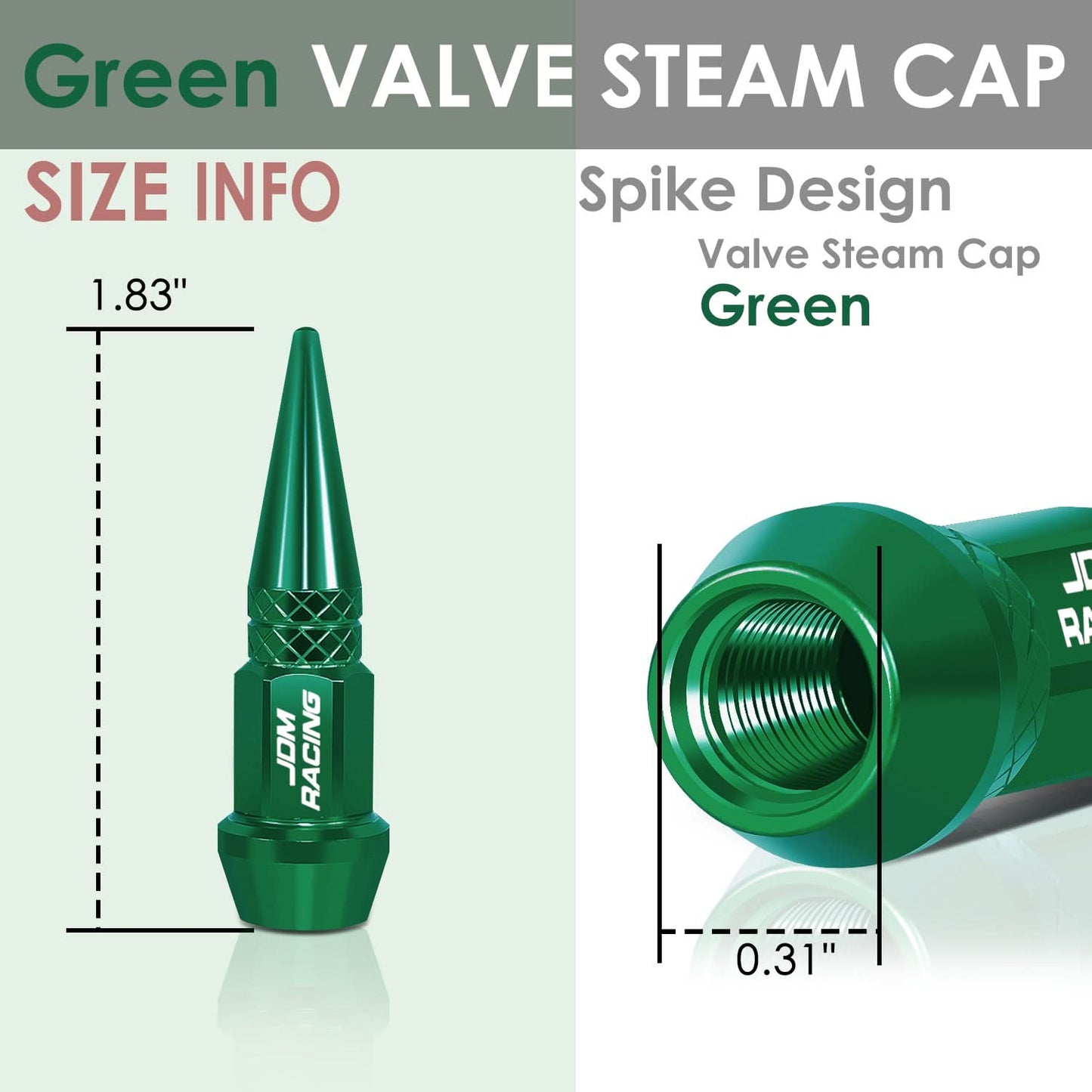 Spiked Lug Nut Style Valve Caps - 45mm Tall - Green