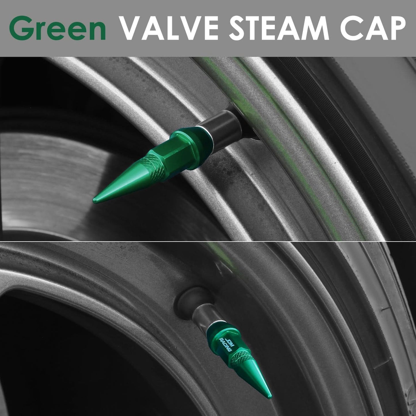 Spiked Lug Nut Style Valve Caps - 45mm Tall - Green