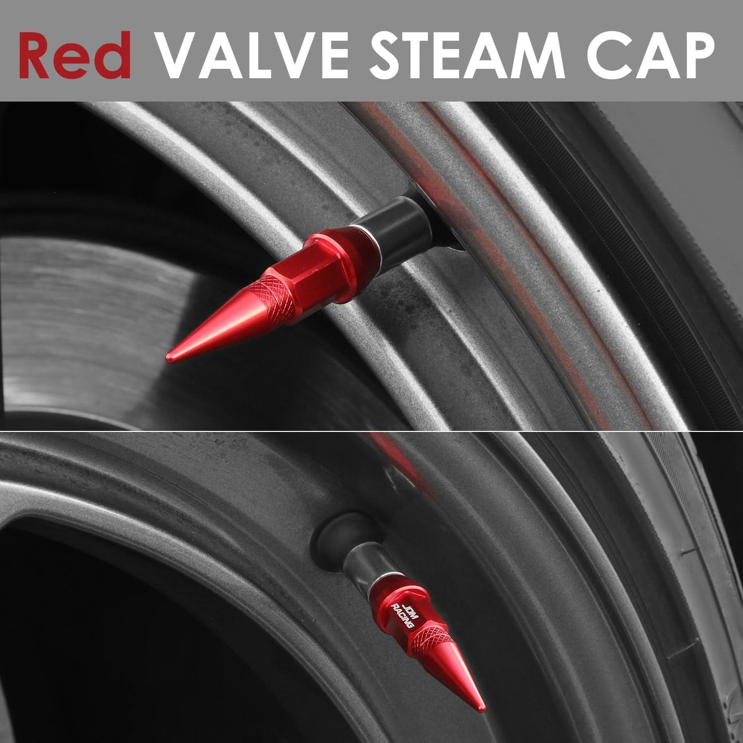 Spiked Lug Nut Style Valve Caps - 45mm Tall Red