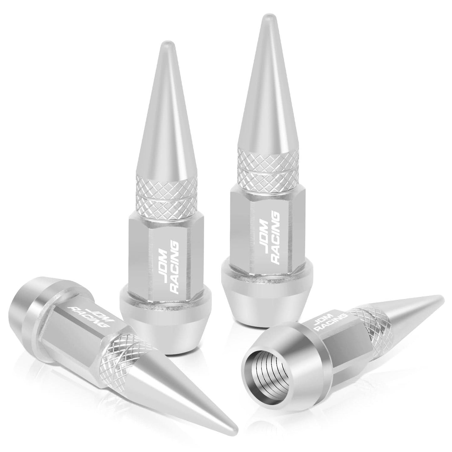 Spiked Lug Nut Style Valve Caps - 45MM / 1.75" Tall - Silver