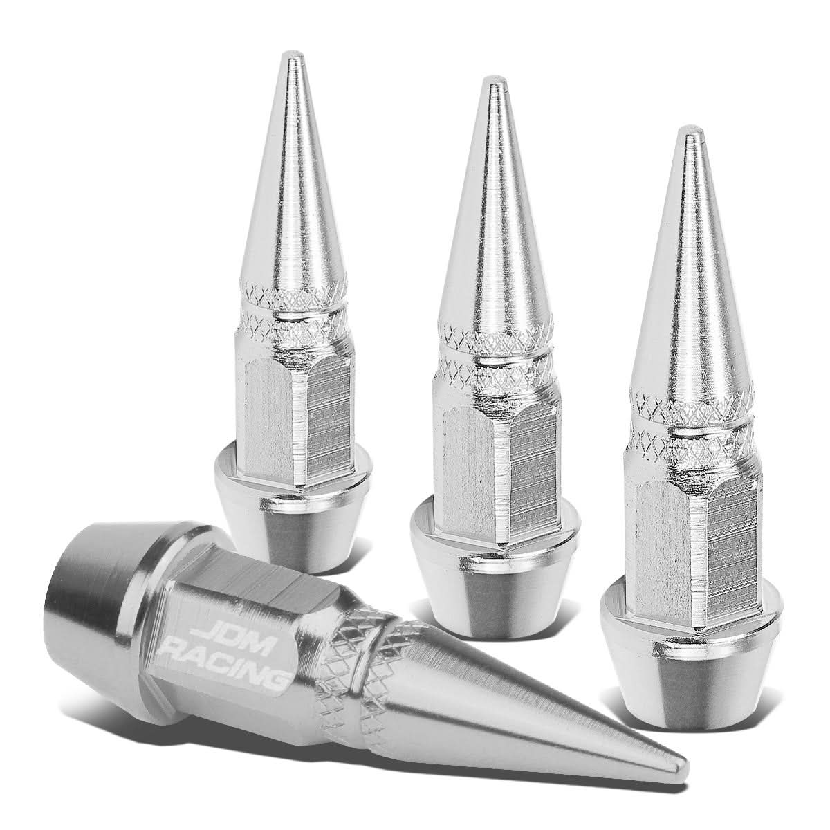 Spiked Lug Nut Style Valve Caps - 45MM / 1.75" Tall - Silver