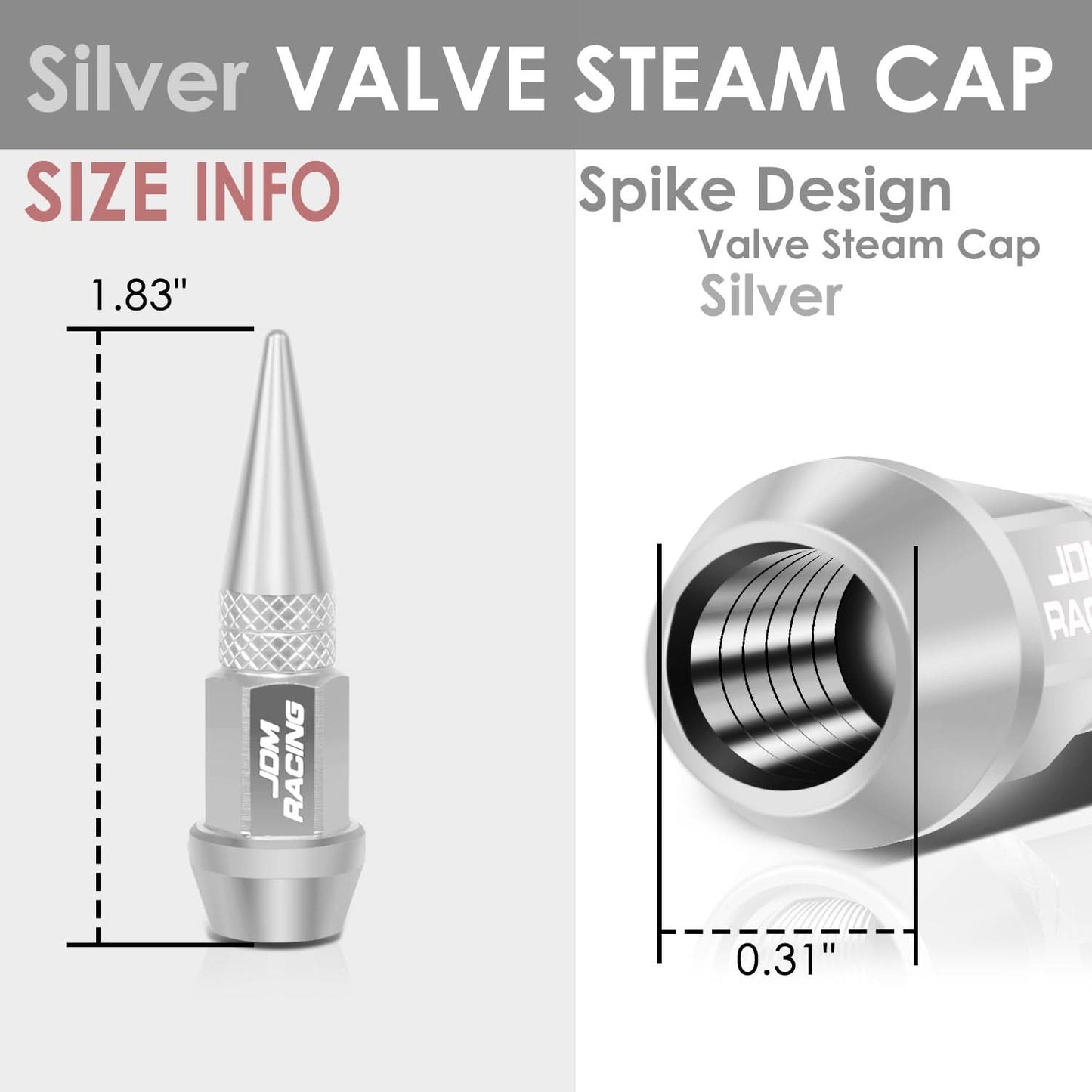 Spiked Lug Nut Style Valve Caps - 45MM / 1.75" Tall - Silver