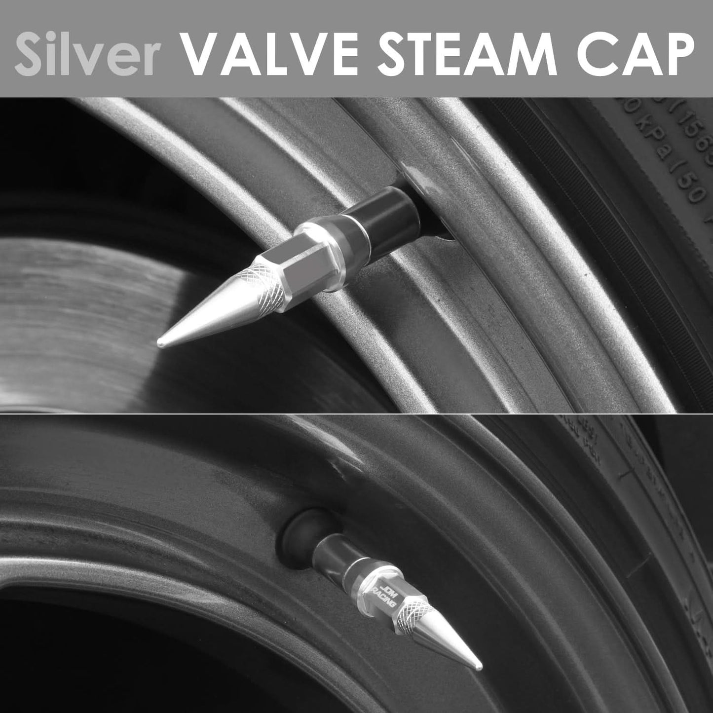 Spiked Lug Nut Style Valve Caps - 45MM / 1.75" Tall - Silver