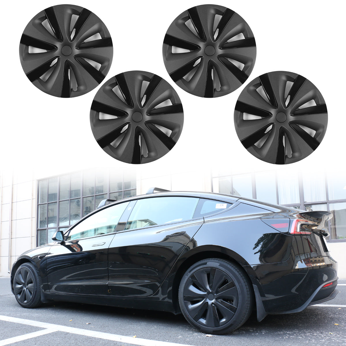 2024-2025 Tesla Model 3 18'' S Style Wheel Covers Gunmetal&Gloss Black
