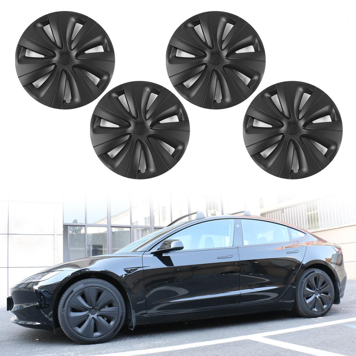 2024-2025 Tesla Model 3 18'' S Style Wheel Covers Hubcap Matte Black