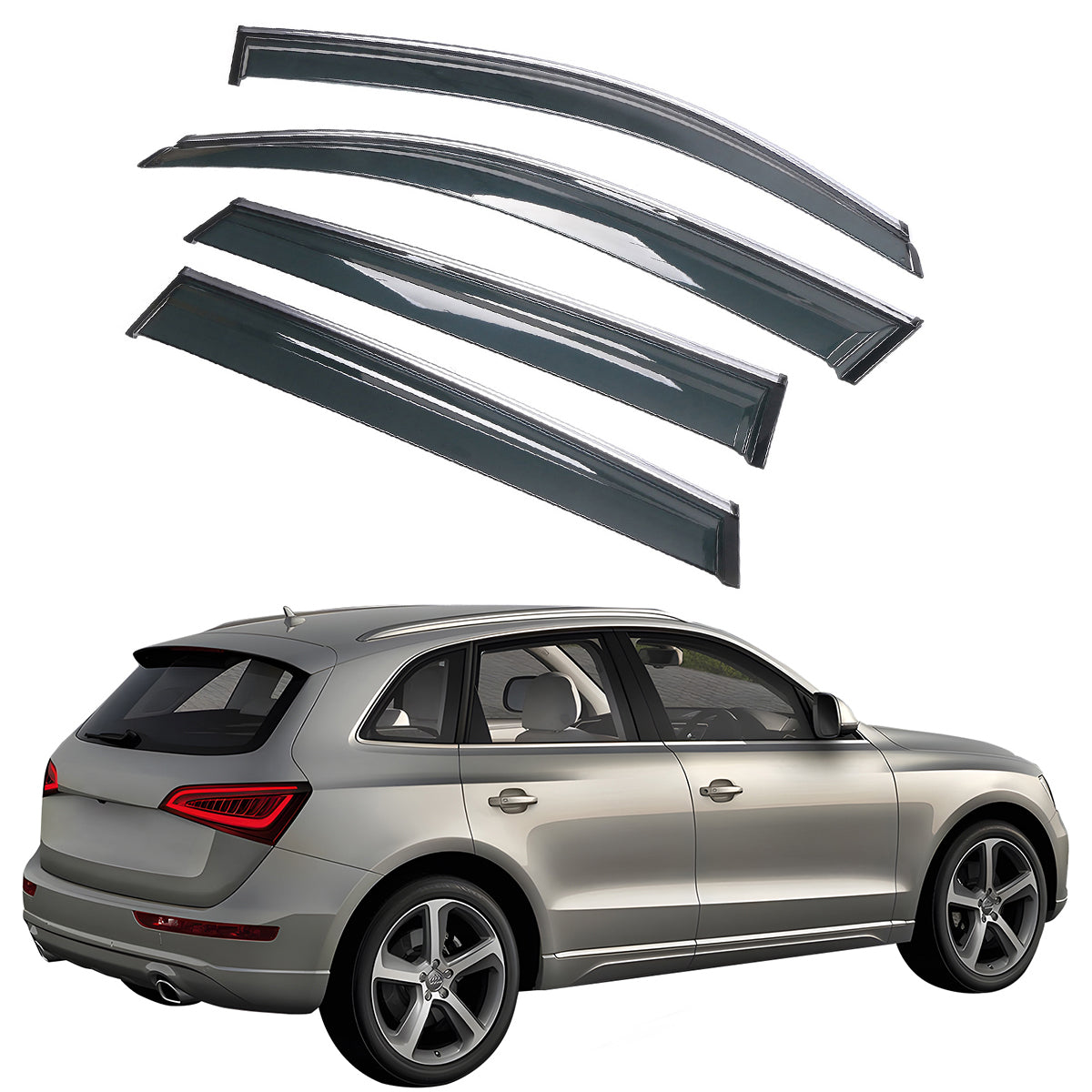 2009-2017 Audi Q5 8R Side Window Visors w/ Chrome Trim PC Injection