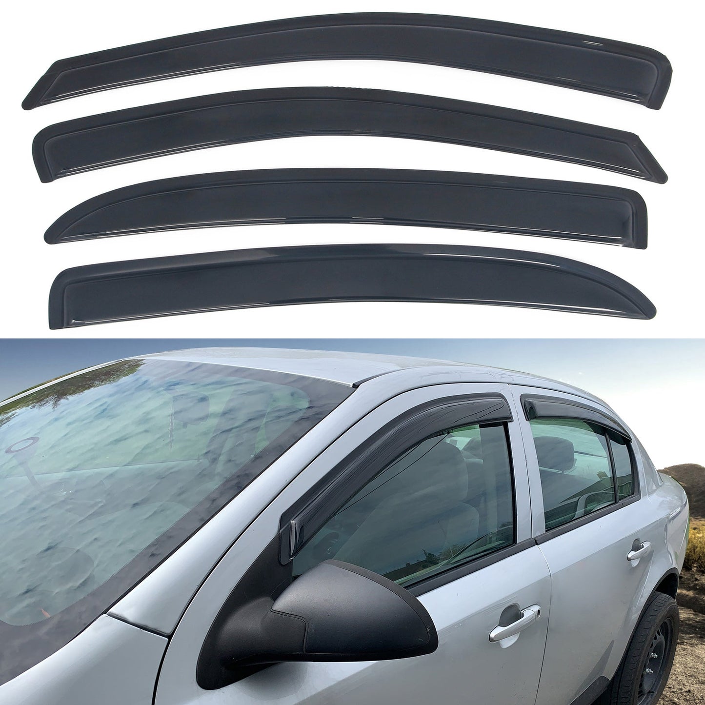 2005-2010 Chevy Cobalt Smoke Tinted Slim Style Visor Windows Acrylic