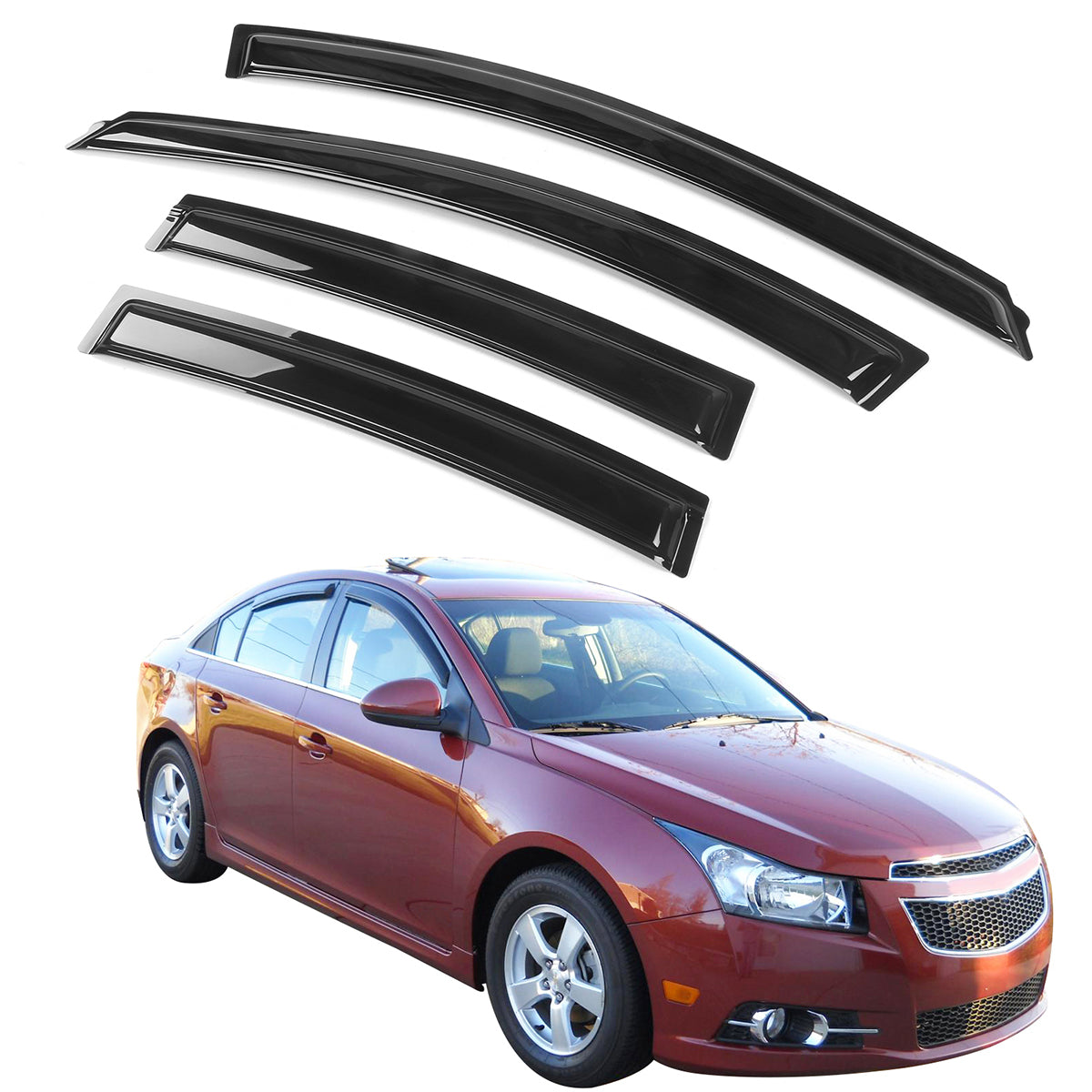 2010-2016 Chevy Cruze Tape On Smoke Tinted Window Visors Acrylic