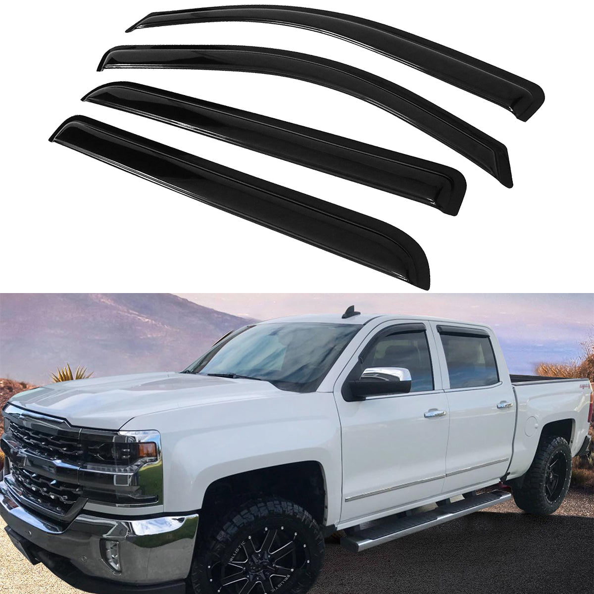 2014-2019 Chevrolet Silverado GMC Sierra  Crew Cab Slim Window Visor