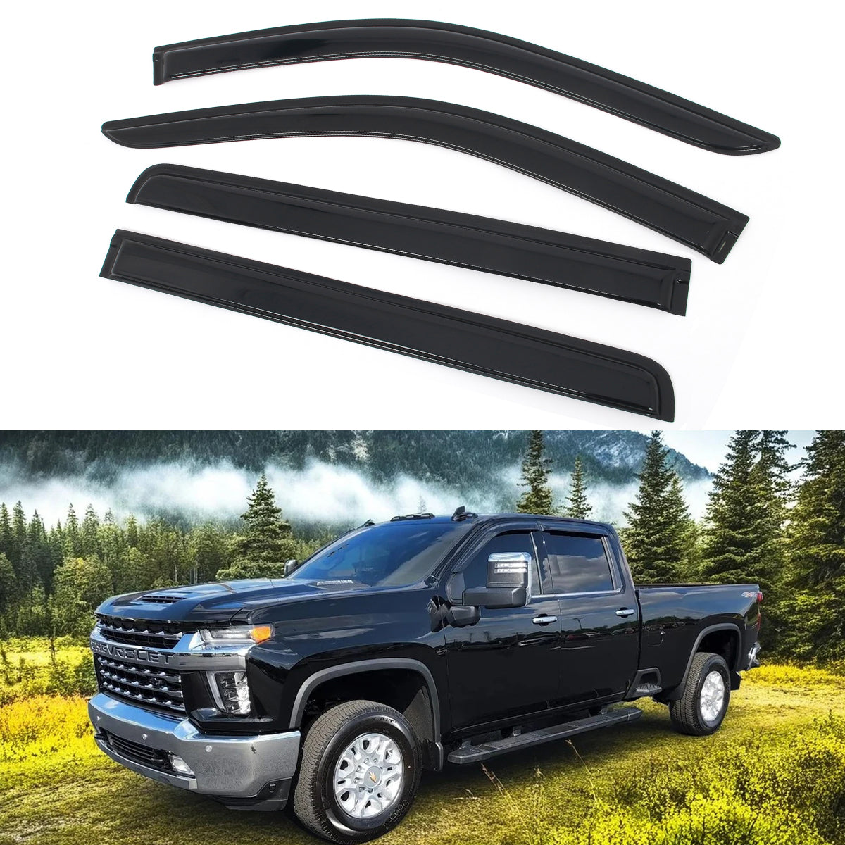 2019-2025 Chevy Silverado & GMC Sierra 1500 Crew Cab 4PC Window Visors