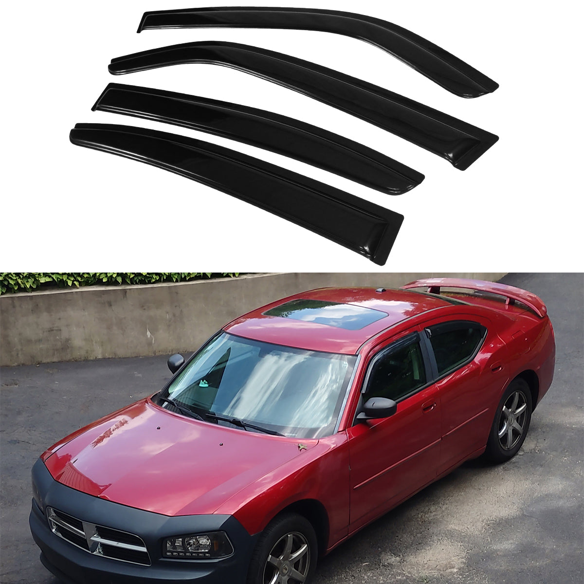 2006-2010 Dodge Charger Tape on Visor Window Rain Guard Acrylic
