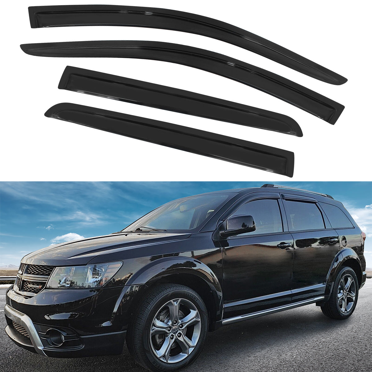 2009-2020 Dodge Journey Slim Style Smoke Tinted Window Visors Acrylic