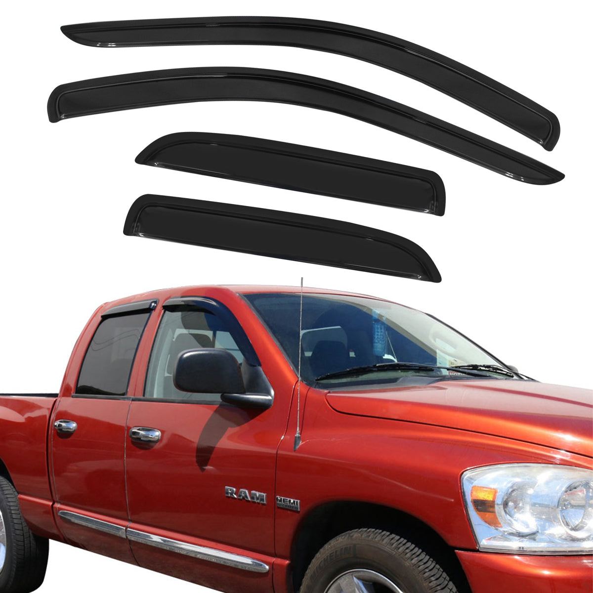 2002-2009 Dodge Ram Visor Windows Acrylic Slim Style Smoke Tinted 4PC
