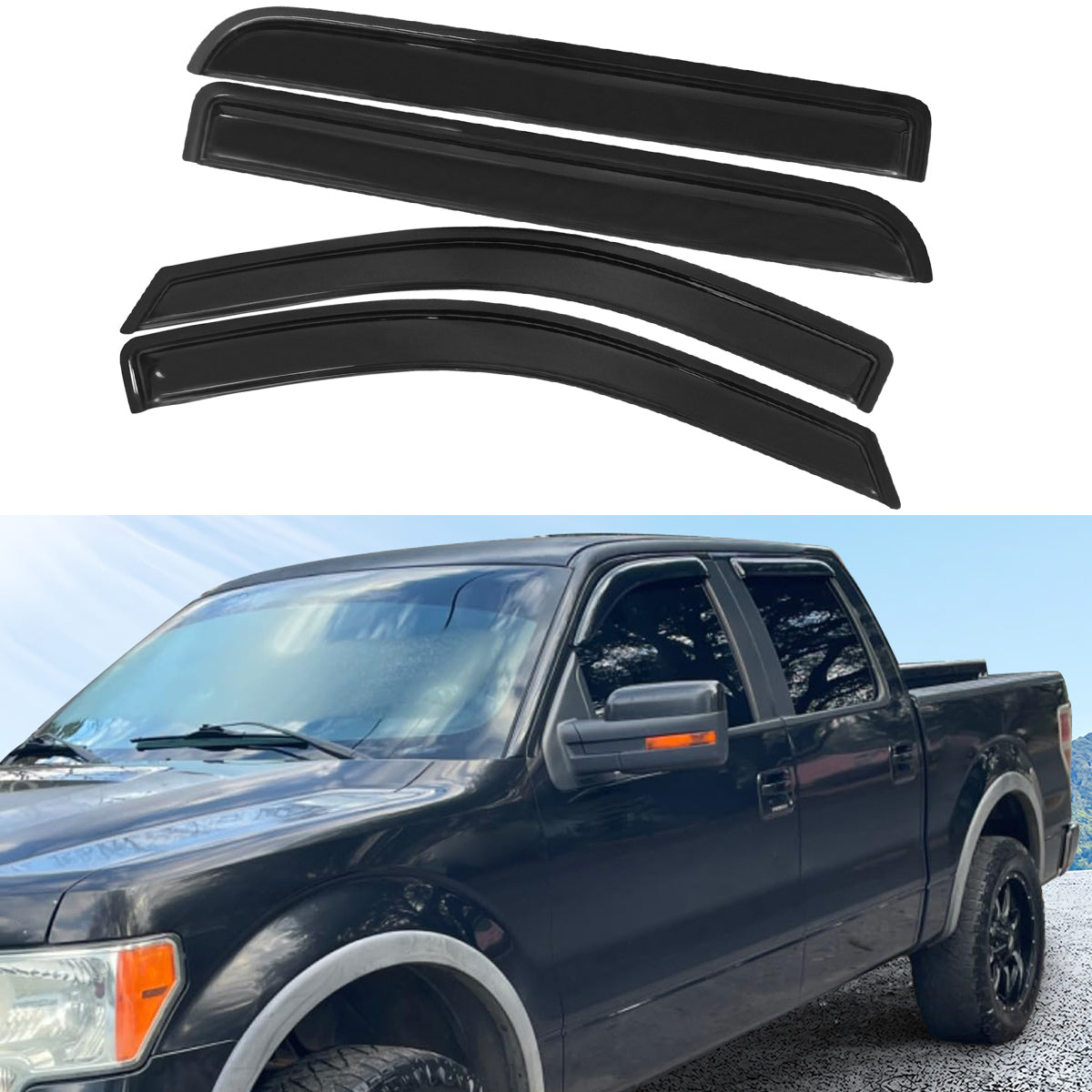 2004-2008 Ford F150 Crew Cab Slim Smoke Tinted Visor Window Acrylic