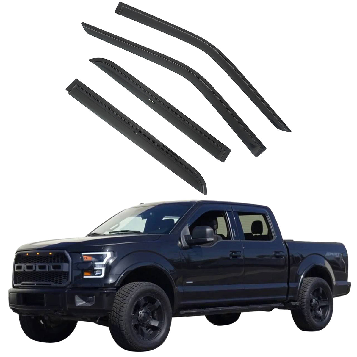 2015-2024 Ford F-Series Crew Cab Slim Style Window Visors Acrylic