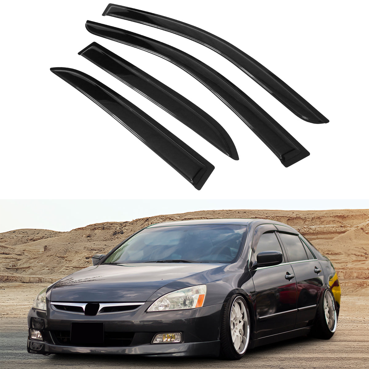 2003-2007 Honda Accord 4Door Acrylic 4PC Tape On Window Visors Guard