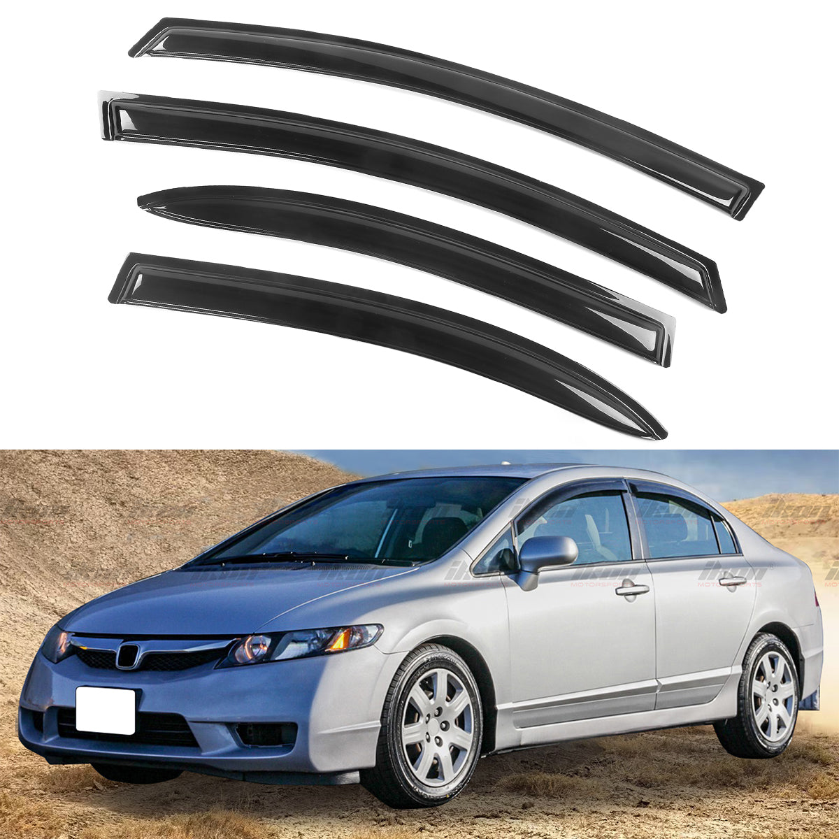 2006-2011 Honda Civic Sedan 4-Door Window Visor Acrylic 4PC Rain Guard
