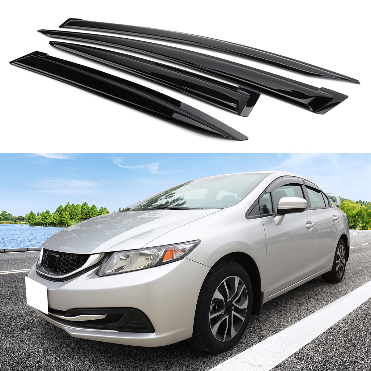 2012-2015 Honda Civic 4Door Sedan Acrylic 4PC Tape On Window Visors
